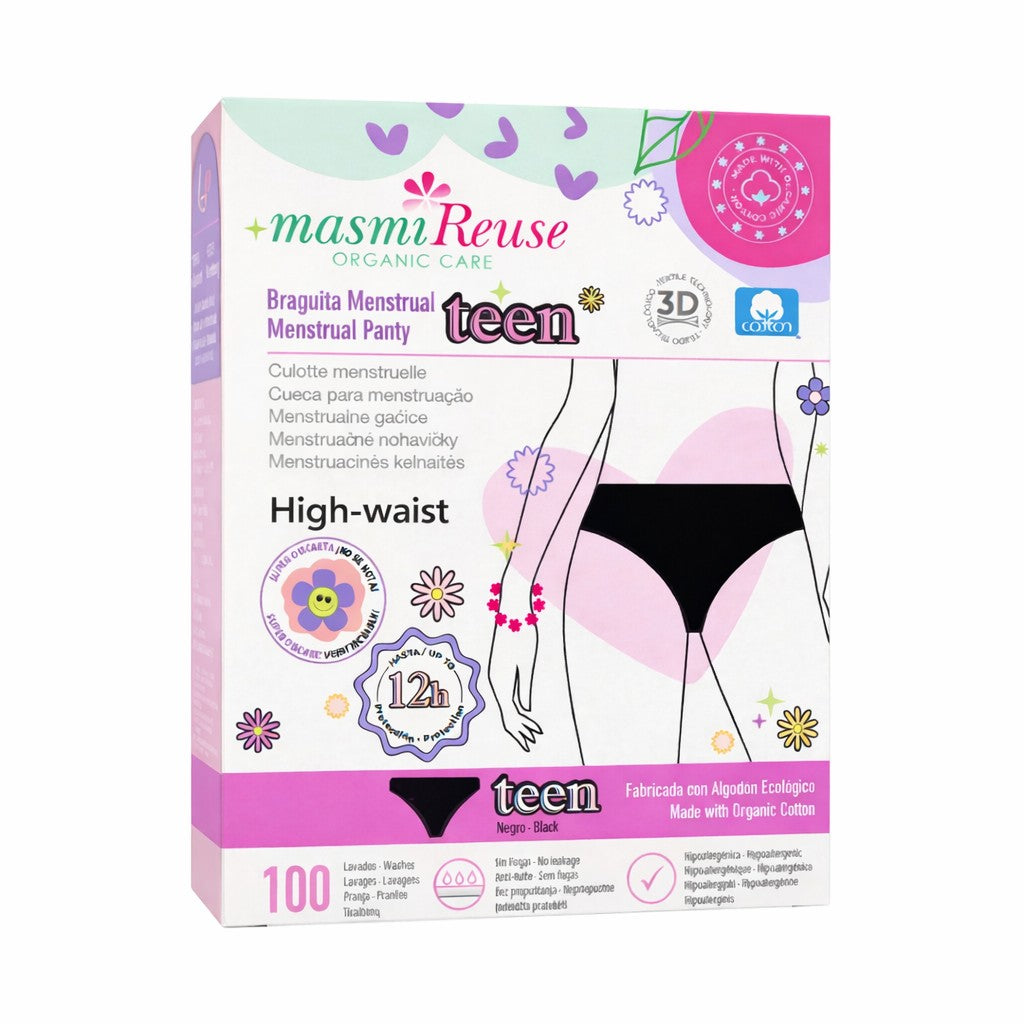 ZESTAW -5% 3 x Masmi Majtki menstruacyjne DLA NASTOLATEK rozmiar M (wysoki stan) 100% certyfikowanej bawełny organicznej 1 szt.