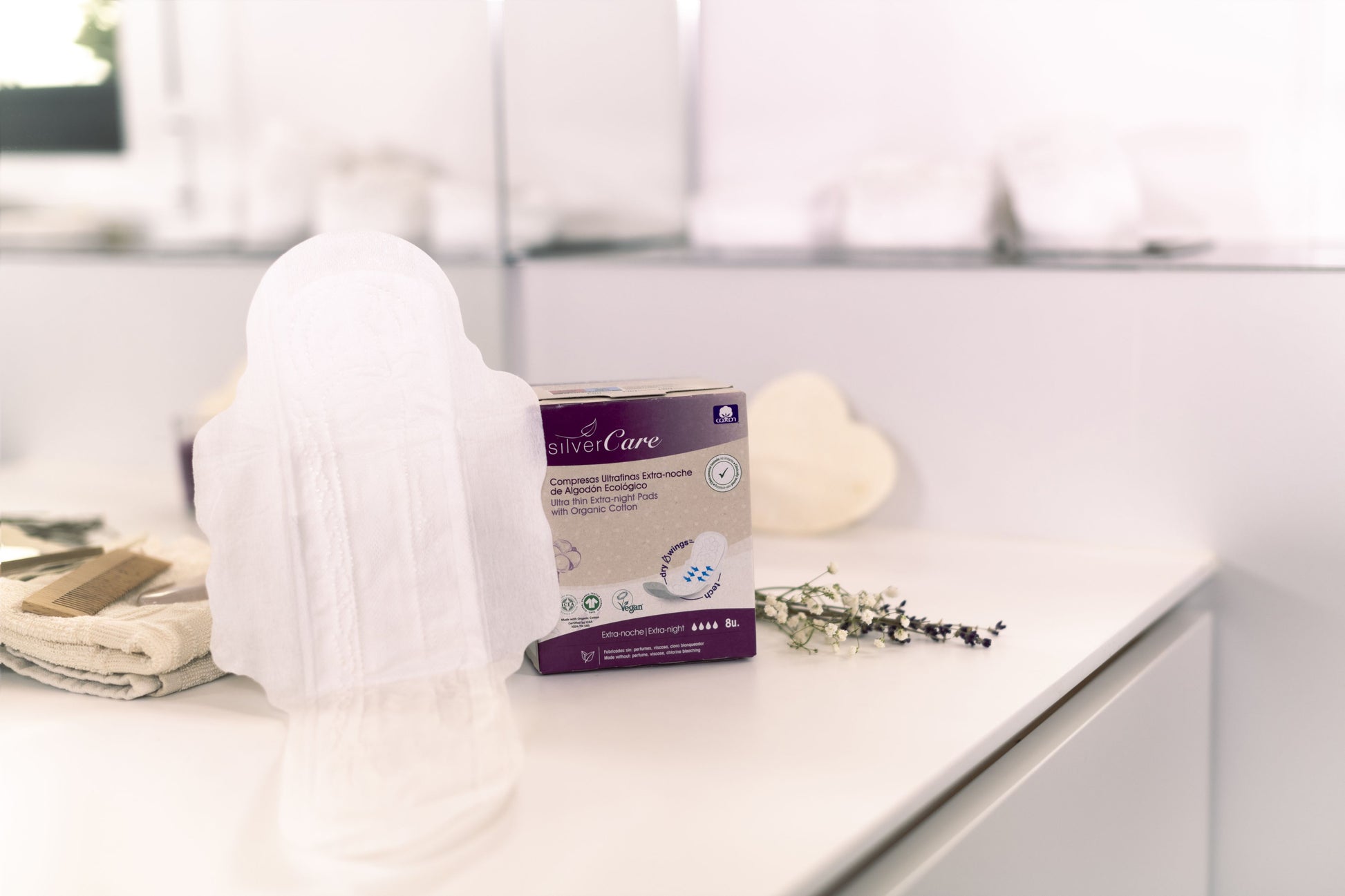 Podpaski ekologiczne bawełniane ekstradługie 100% BIO Silver Care 8 szt.