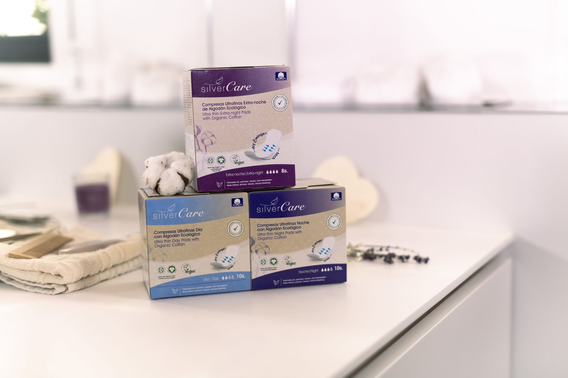 Podpaski ekologiczne bawełniane ekstradługie 100% BIO Silver Care 8 szt.