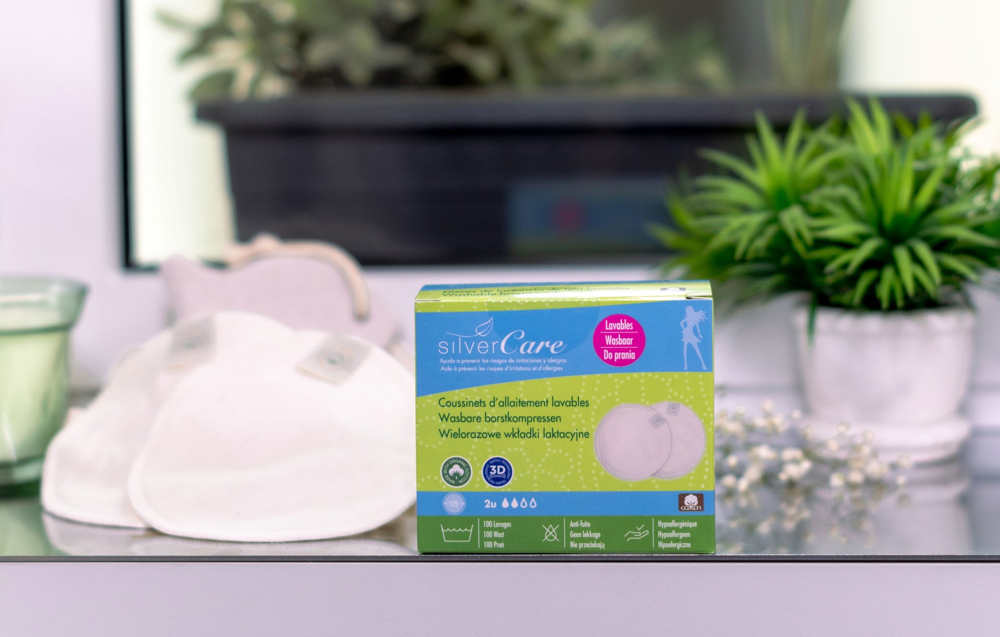 Wkładki laktacyjne wielorazowe ekologiczne Silver Care 100% bawełna 2 szt.