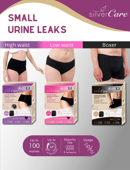 Silver Care Bielizna damska na nietrzymanie moczu – niski stan (rozmiary: S, M, L , XL), 100% bawełny organicznej 1 szt.