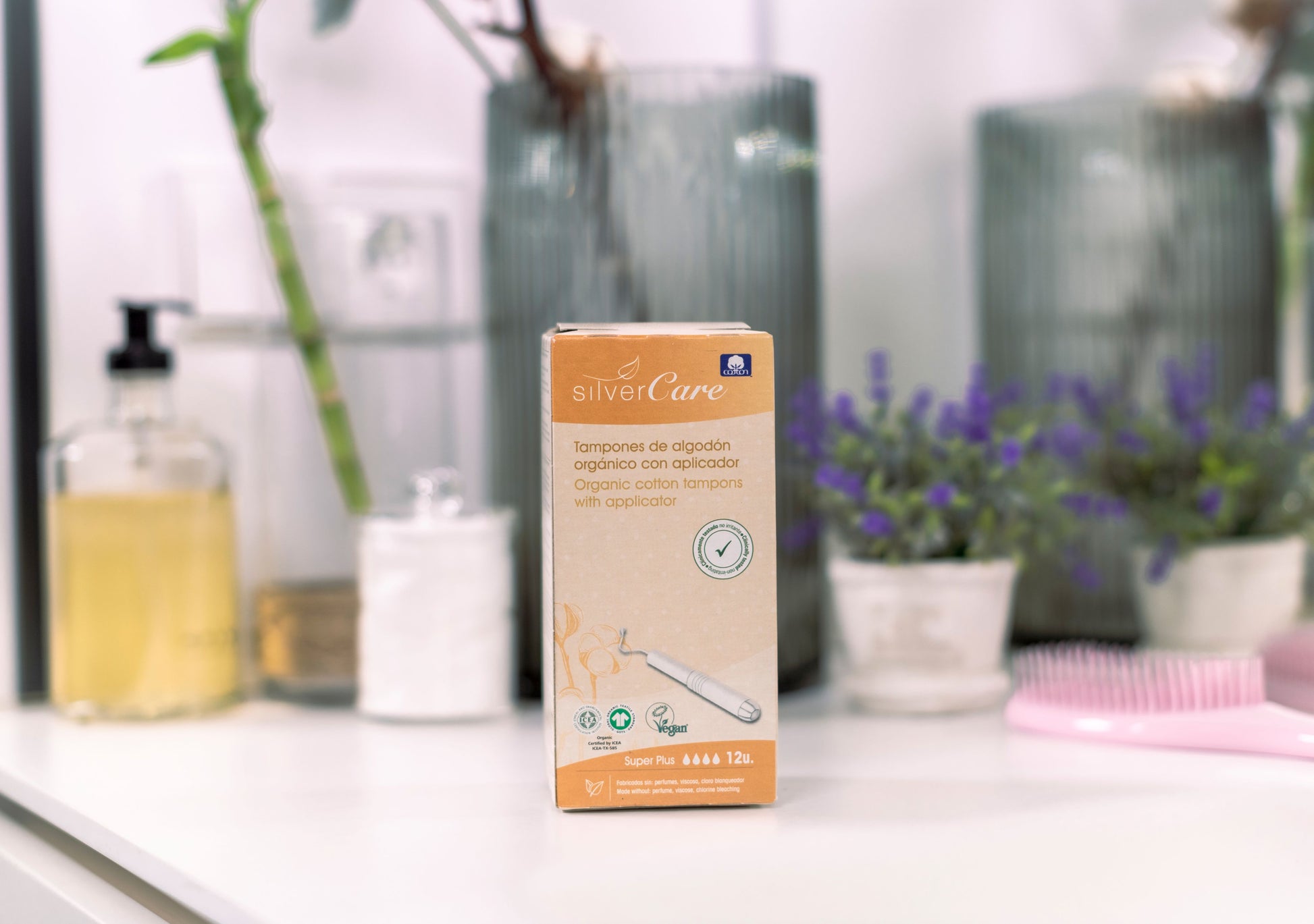 Tampony ekologiczne bawełniane SuperPlus (z aplikat.) Silver Care BIO 12szt