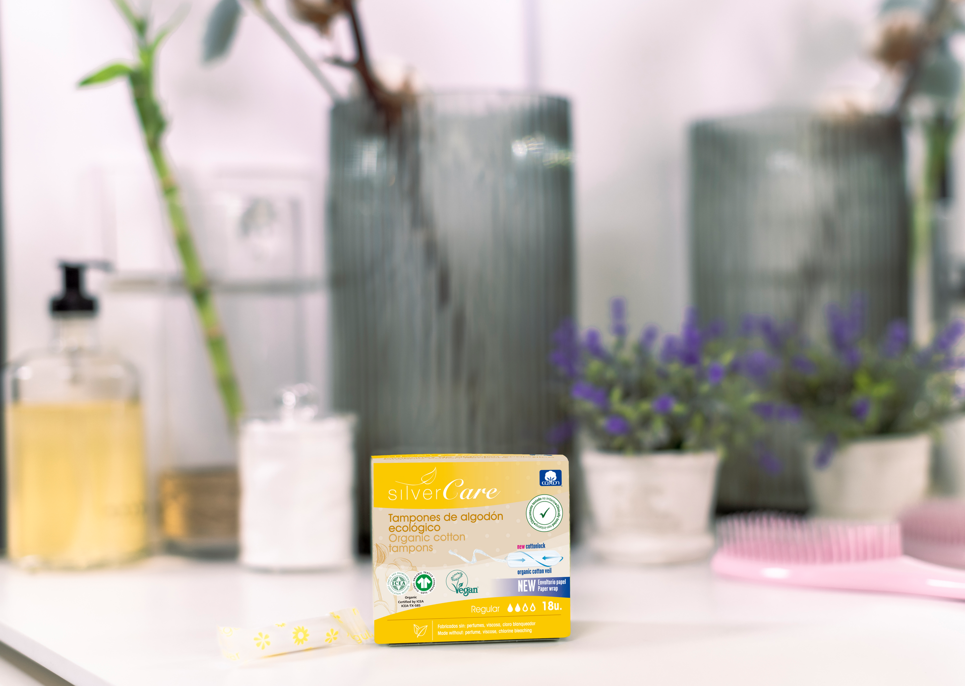 Tampony ekologiczne bawełniane Regular (bez aplik.) Silver Care BIO 18 szt.