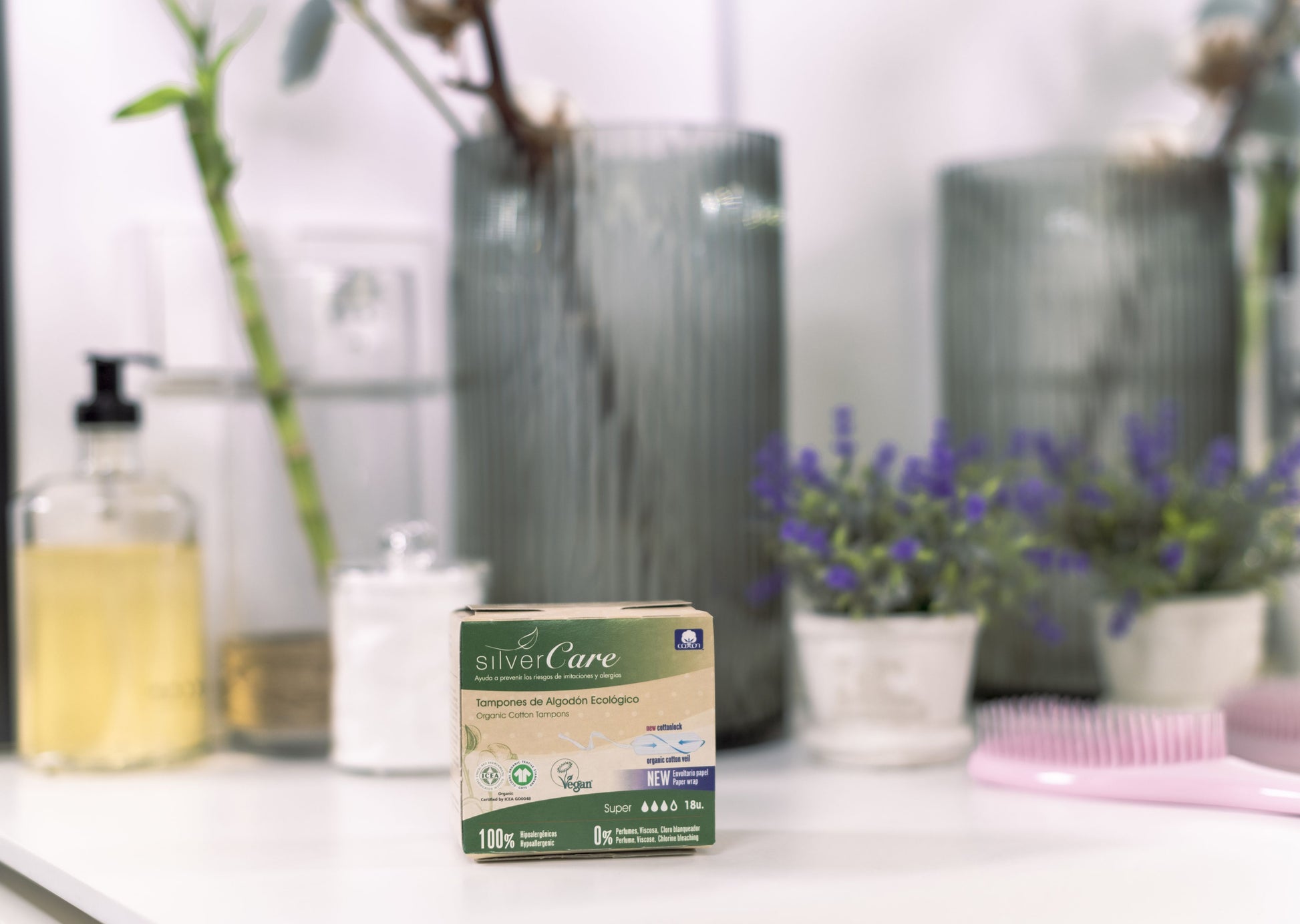 Ekologické bavlněné tampony Super (bez aplik.) Silver Care BIO 18 ks.
