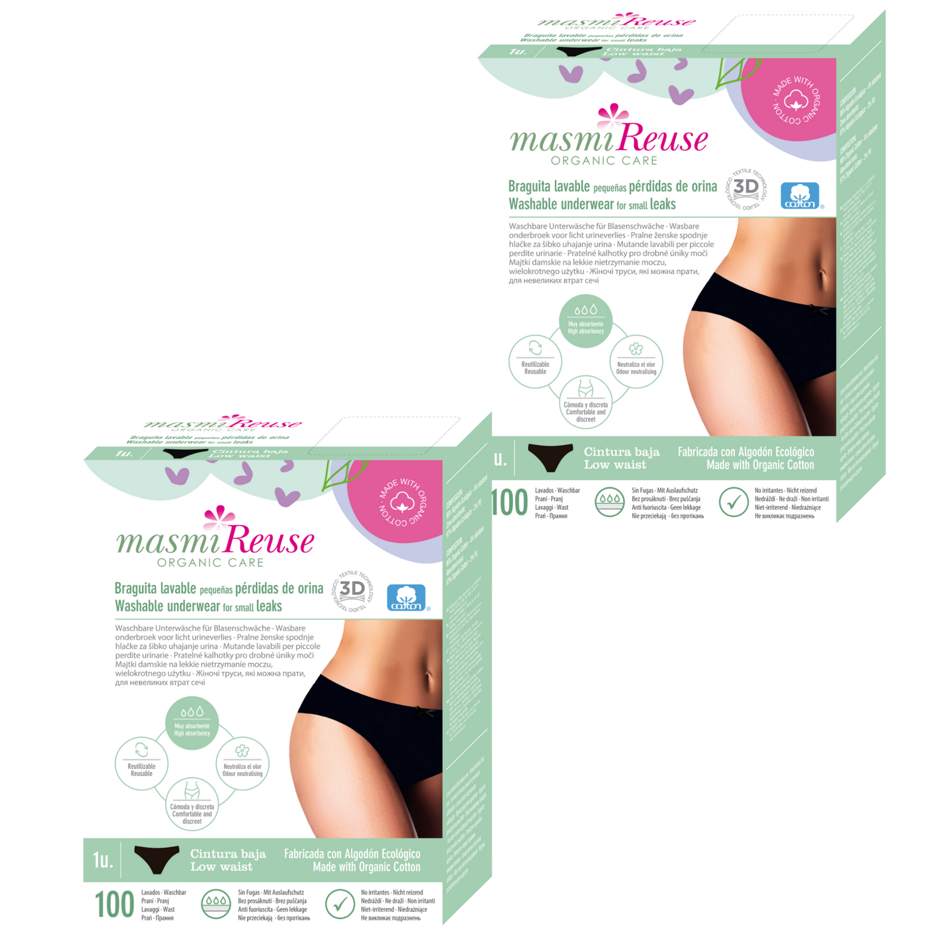 ZESTAW -3% 2x Masmi Majtki menstruacyjne ekologiczne podwójna chłonność 120g/niski stan (rozmiar: S, M, L, XL)
