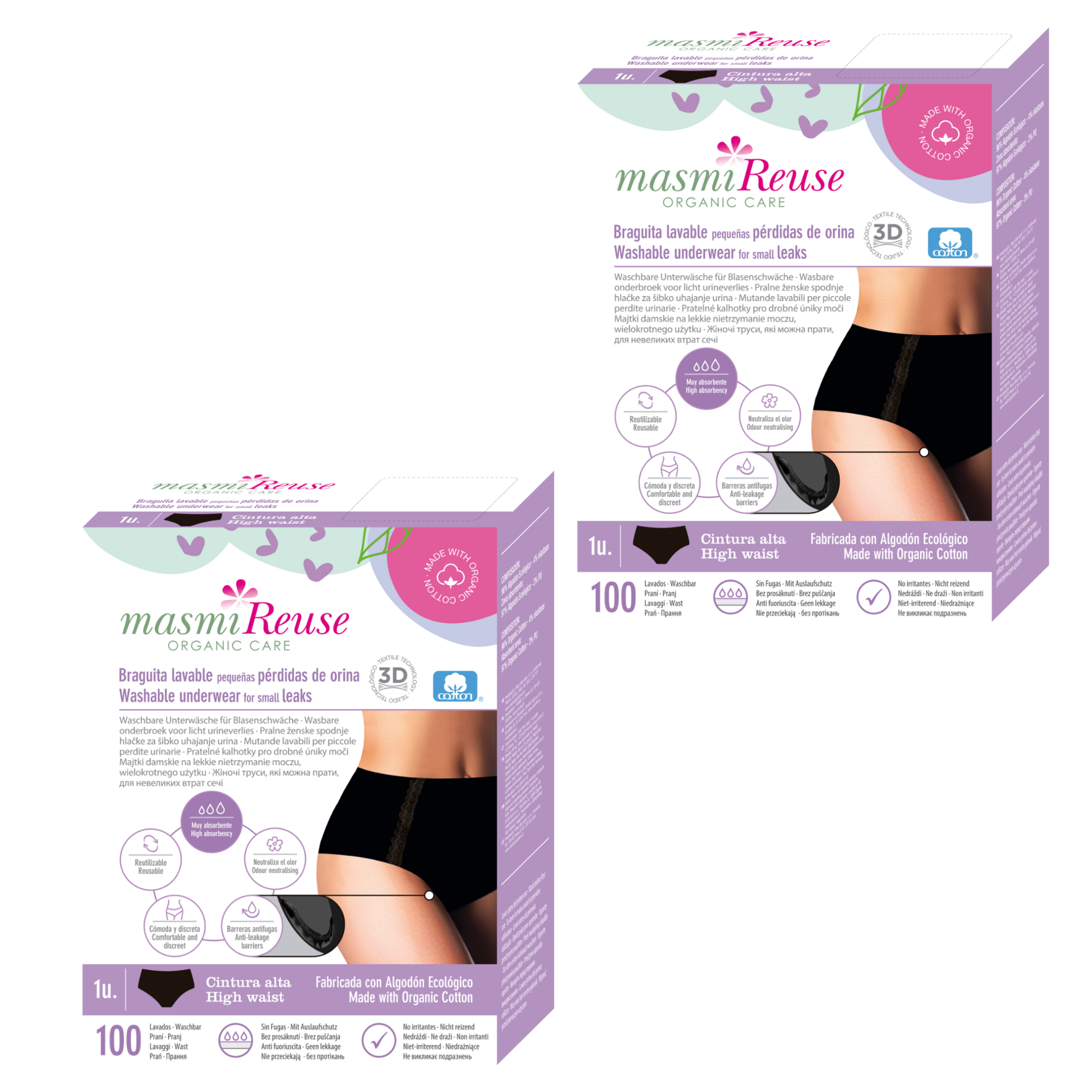 ZESTAW -3% 2x Masmi Majtki menstruacyjne ekologiczne potrójna chłonność 166 g/wysoki stan (rozmiar: S, M, L, XL)