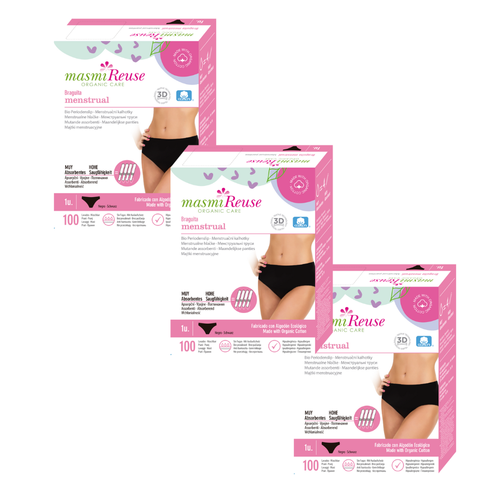 ZESTAW -5% 3 x Majtki menstruacyjne ekologiczne Masmi CLASSIC 100% bawełna gw.100 prań