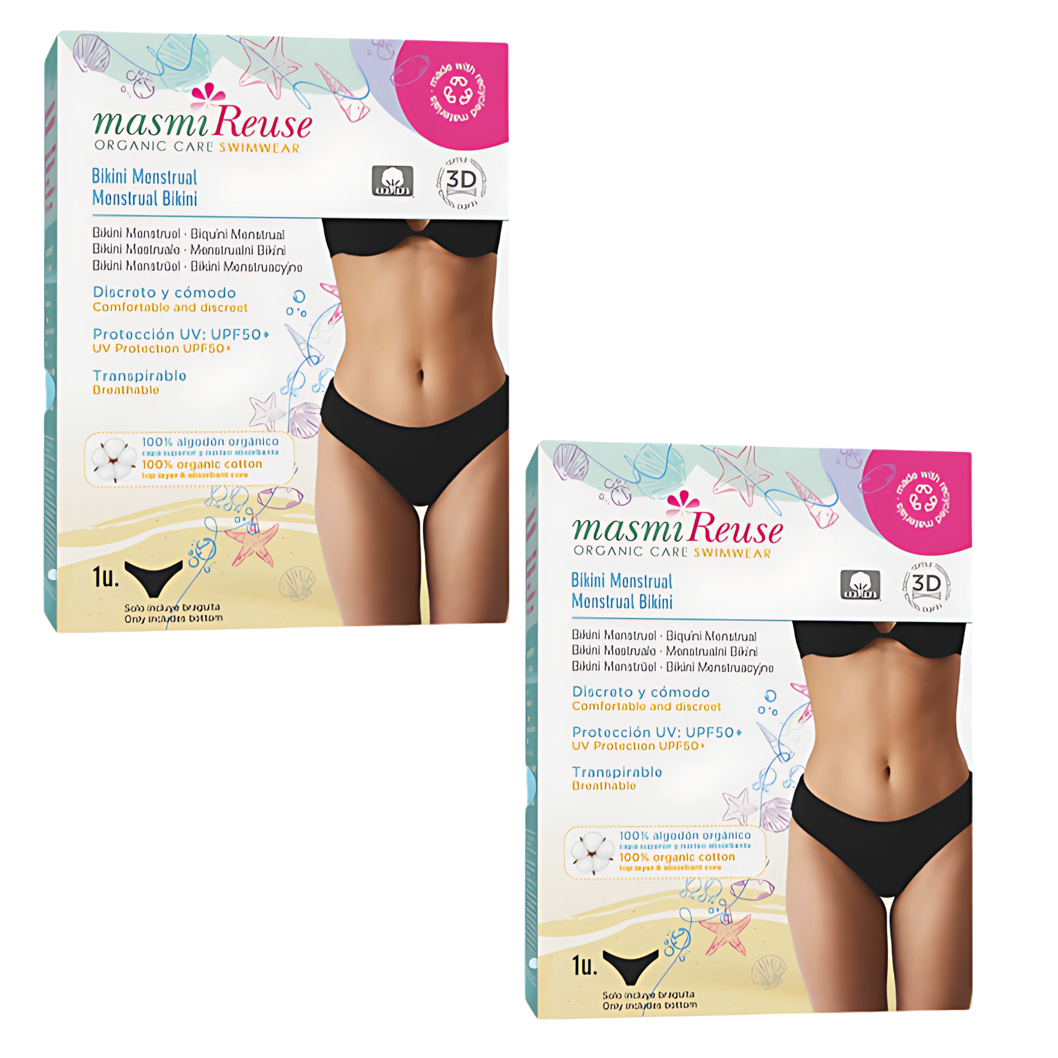 Zestaw -3% 2 x Majtki menstruacyjne Masmi Reuse do pływania UPF 50+/ odporne na chlor
