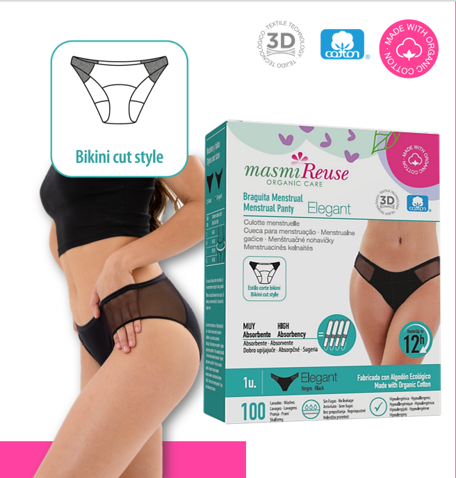 SET -5 % 3 x Masmi ökologische Menstruationsslips ELEGANT (Größe: S, M, L, XL) 100 % Bio-Baumwolle