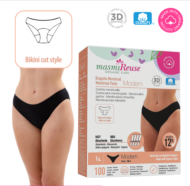 Masmi Majtki menstruacyjne MODERN (rozmiary: S, M, L, XL) 100% certyfikowanej bawełny organicznej 1 szt.