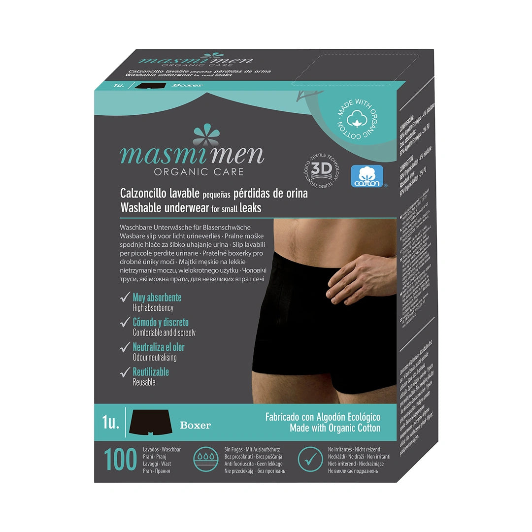 Masmi Bokserki męskie na nietrzymanie moczu (rozmiary: S, M, L, XL), 100% bawełny organicznej 1 szt.