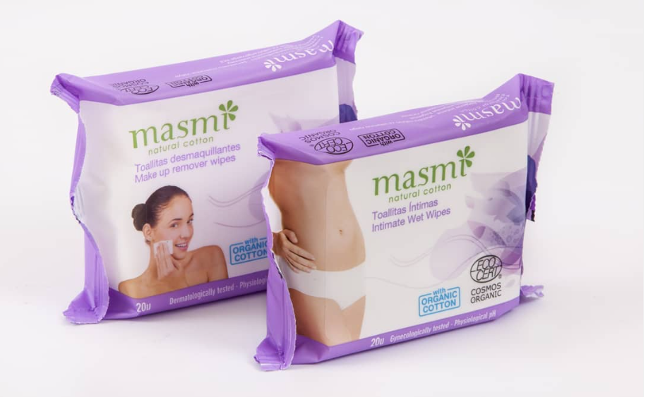 Wilgotne chusteczki do hig. intymnej ekologiczne Masmi 100% bawełna 20 szt.