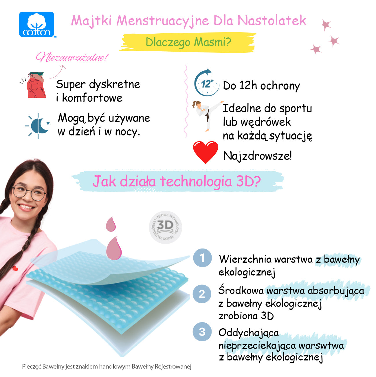 SET -5% 3 x Masmi Menstruationsslips ökologisch FÜR TEENAGER XS 100 % Bio-Baumwolle