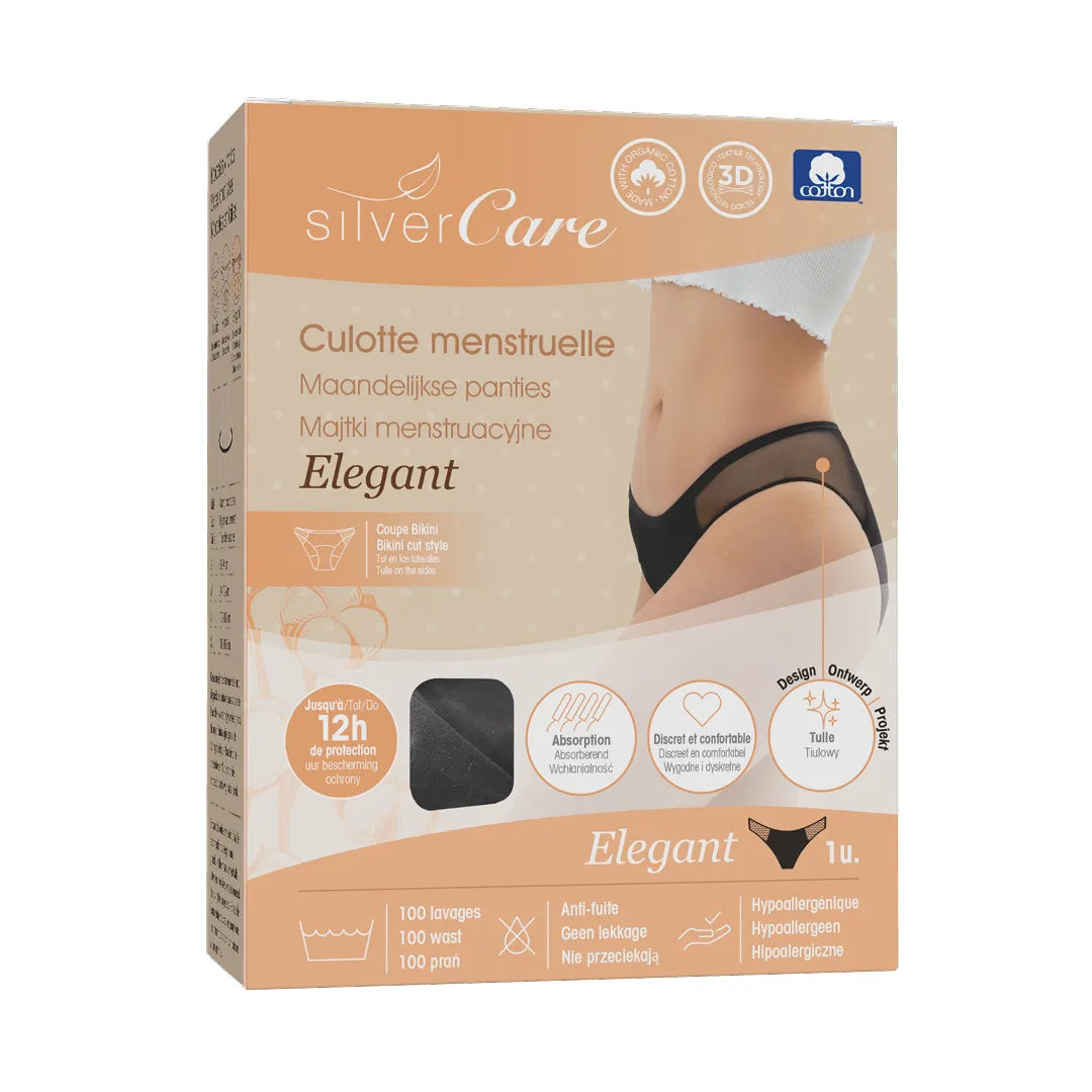 Majtki menstruacyjne ekologiczne Silver Care ELEGANT (rozmiary: S, M, L, XL) 100% bawełna BIO