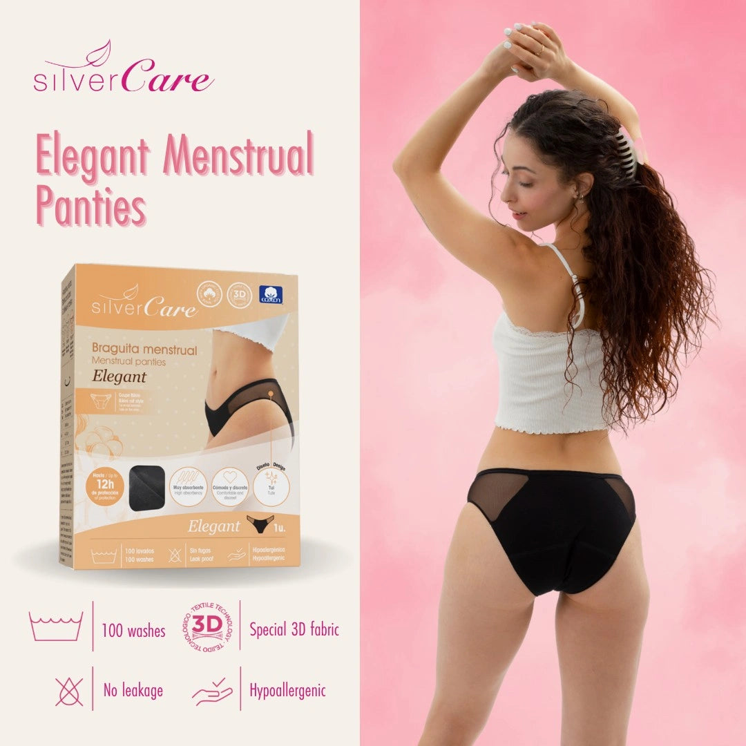 Majtki menstruacyjne ekologiczne Silver Care ELEGANT (rozmiary: S, M, L, XL) 100% bawełna BIO