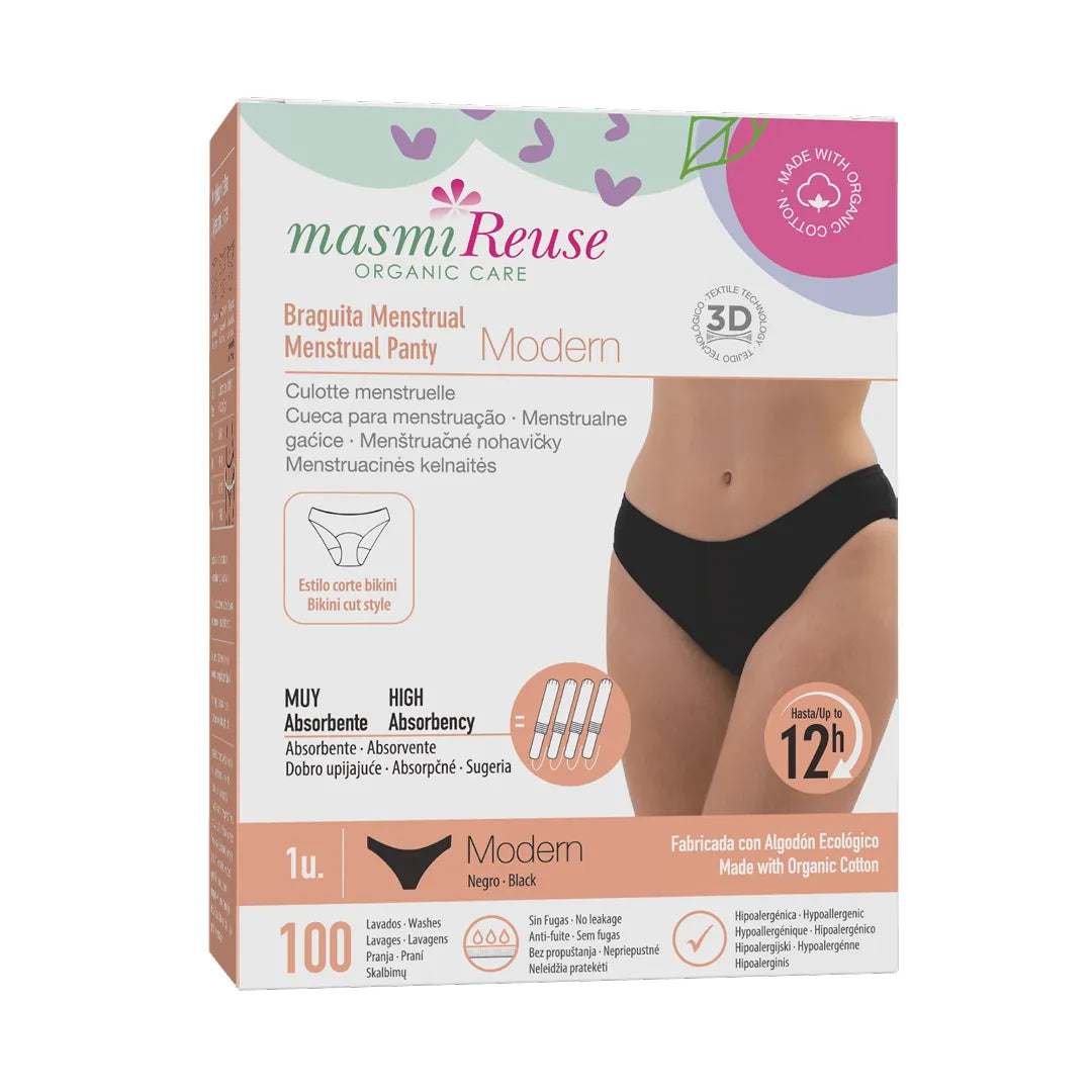 Majtki menstruacyjne ekologiczne Masmi MODERN niski stan (rozmiary: S, M, L, XL) 100% bawełna BIO