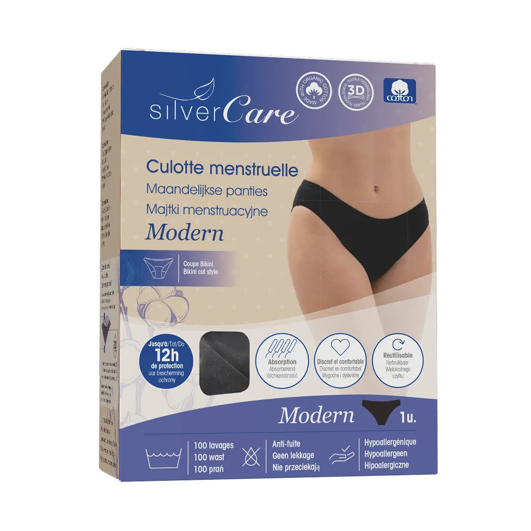 Majtki menstruacyjne ekologiczne Silver Care MODERN niski stan (rozmiary: S, M, L, XL) 100% bawełna BIO (Kopia)