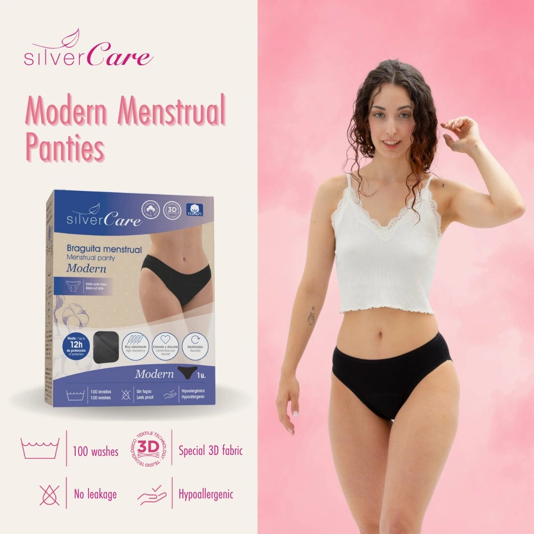 Majtki menstruacyjne ekologiczne Silver Care MODERN niski stan (rozmiary: S, M, L, XL) 100% bawełna BIO (Kopia)
