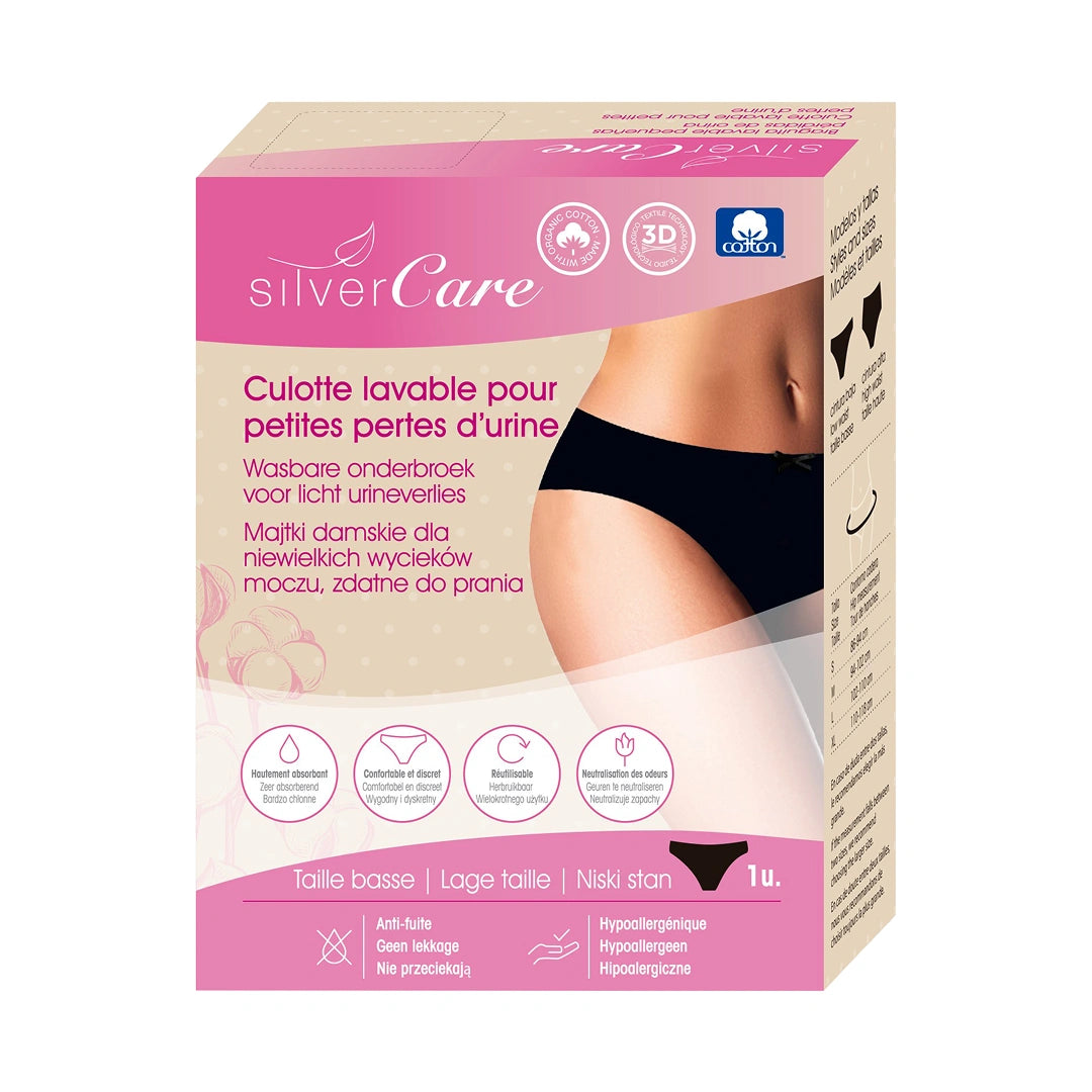 Silver Care Majtki menstruacyjne o podwójnej chłonności (120 g chłonności), niski stan (rozmiary S, M, L i XL) 1 szt.