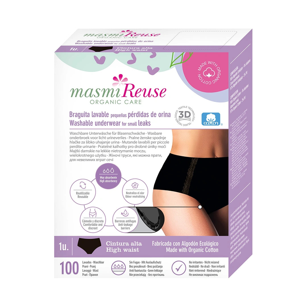 Masmi Majtki menstruacyjne o potrójnej chłonności (166 g chłonności), wysoki stan (rozmiary: S, M, L, XL) 1 szt.