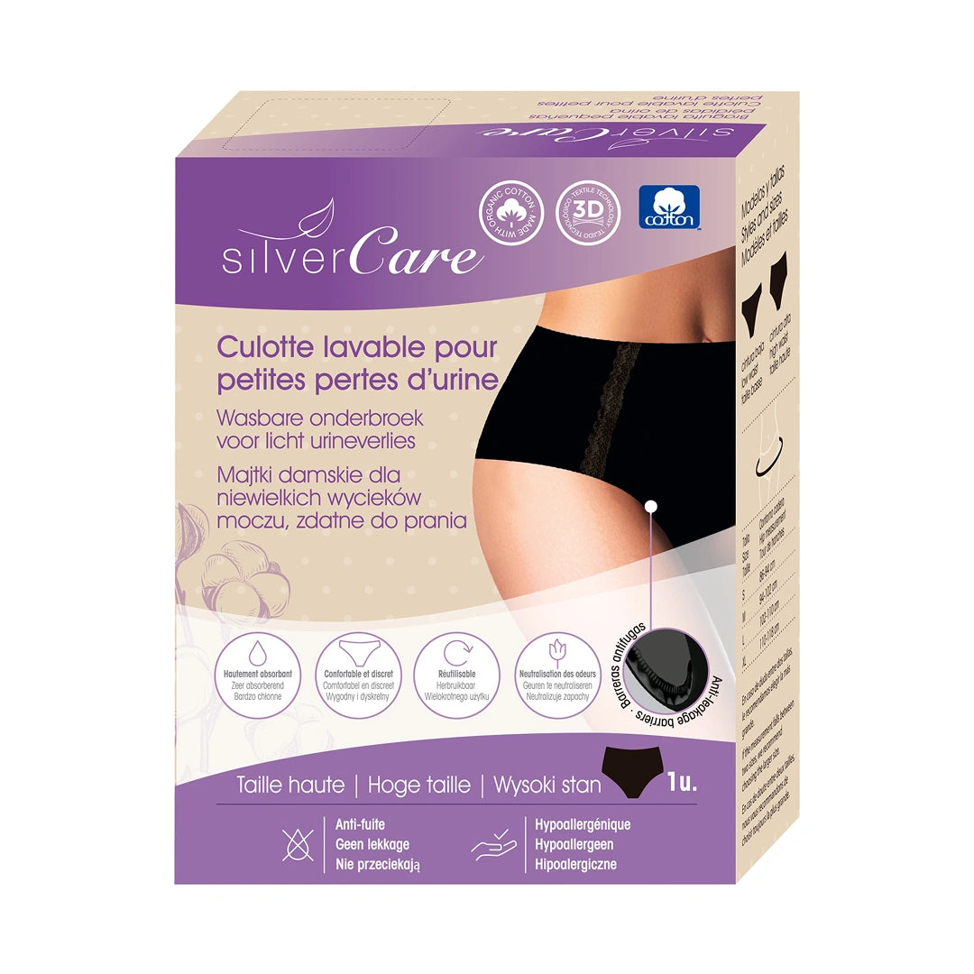 Silver Care Majtki menstruacyjne o potrójnej chłonności (166 g chłonności), wysoki stan (rozmiary S, M , L i XL) 1 szt.