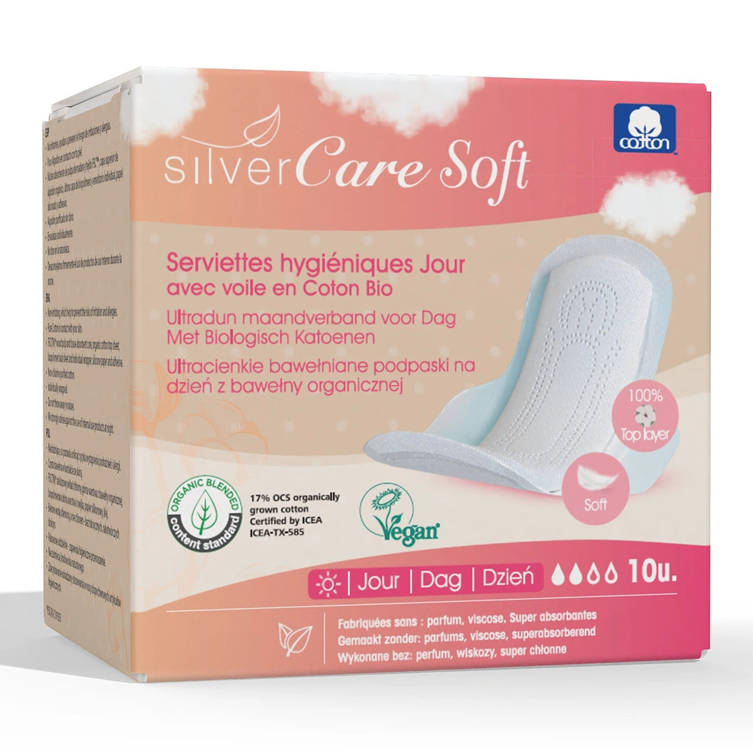 Podpaski ekologiczne bawełniane SOFT na dzień Silver Care 100% BIO 10 szt.