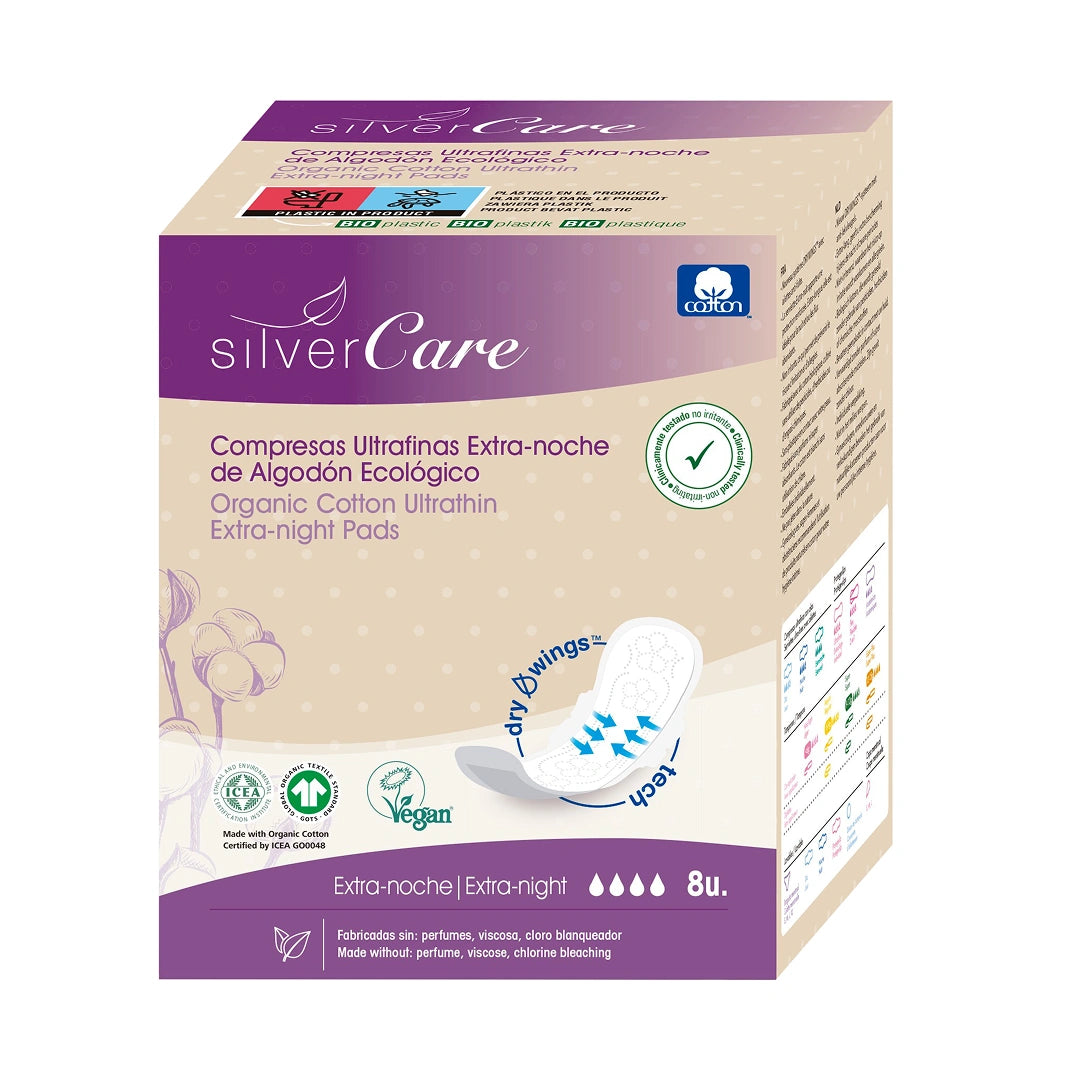 Podpaski ekologiczne bawełniane ekstradługie 100% BIO Silver Care 8 szt.