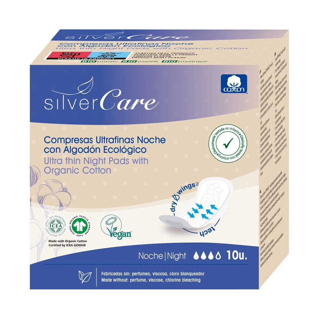 Podpaski ekologiczne na noc Silver Care BIO 100% bawełna bez chloru 10 szt.