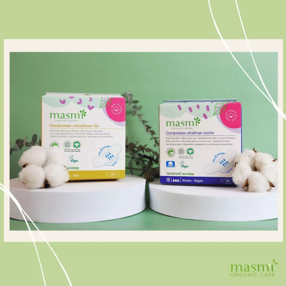 Masmi Ultracienkie bawełniane podpaski na dzień ze skrzydełkami, 100% bawełny organicznej 10 szt.
