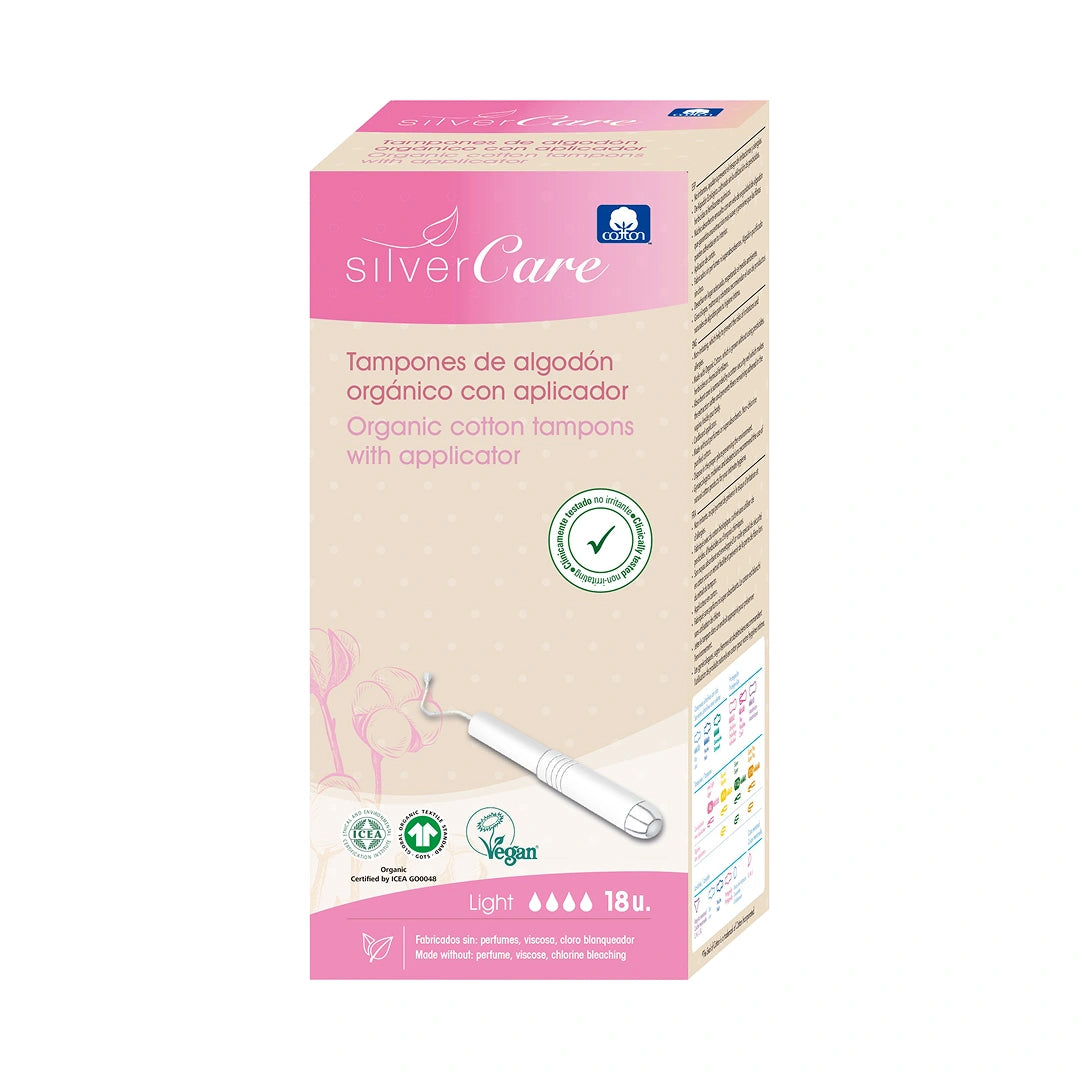Silver Care BIO Eco Tampons Light (With Applicator) 100% Cotton 18 pcs