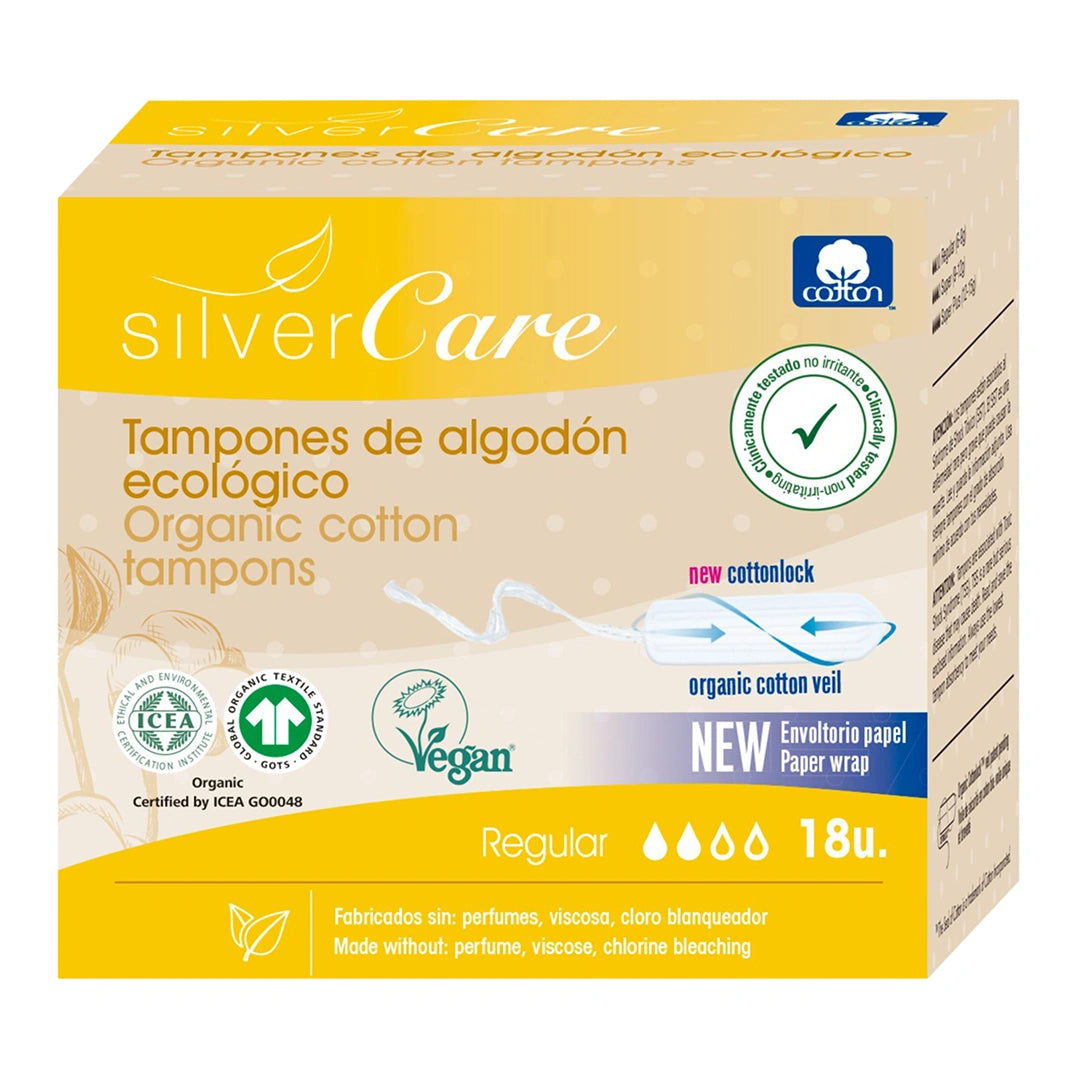 Tampony ekologiczne bawełniane Regular (bez aplik.) Silver Care BIO 18 szt.