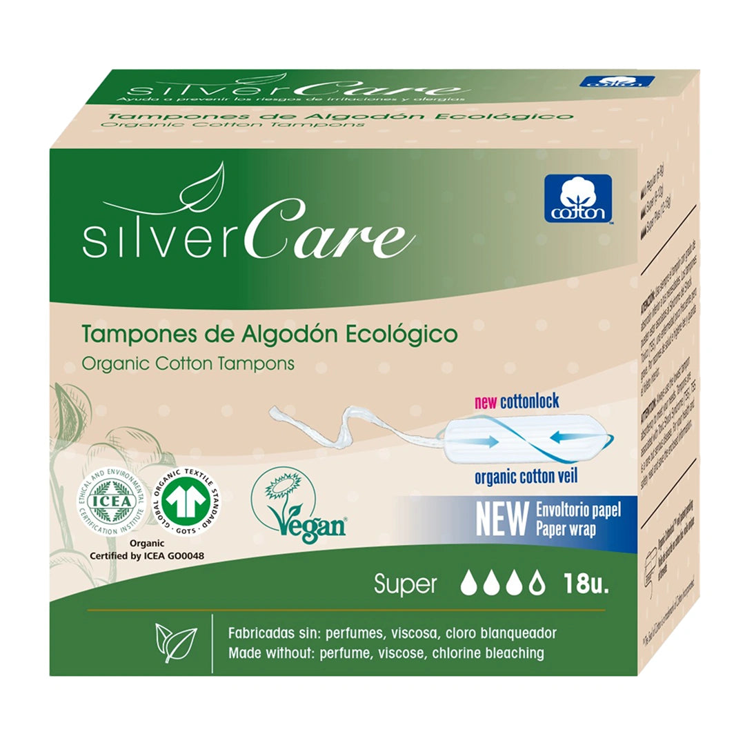 Tampony ekologiczne bawełniane Super (bez aplik.) Silver Care BIO 18 szt.