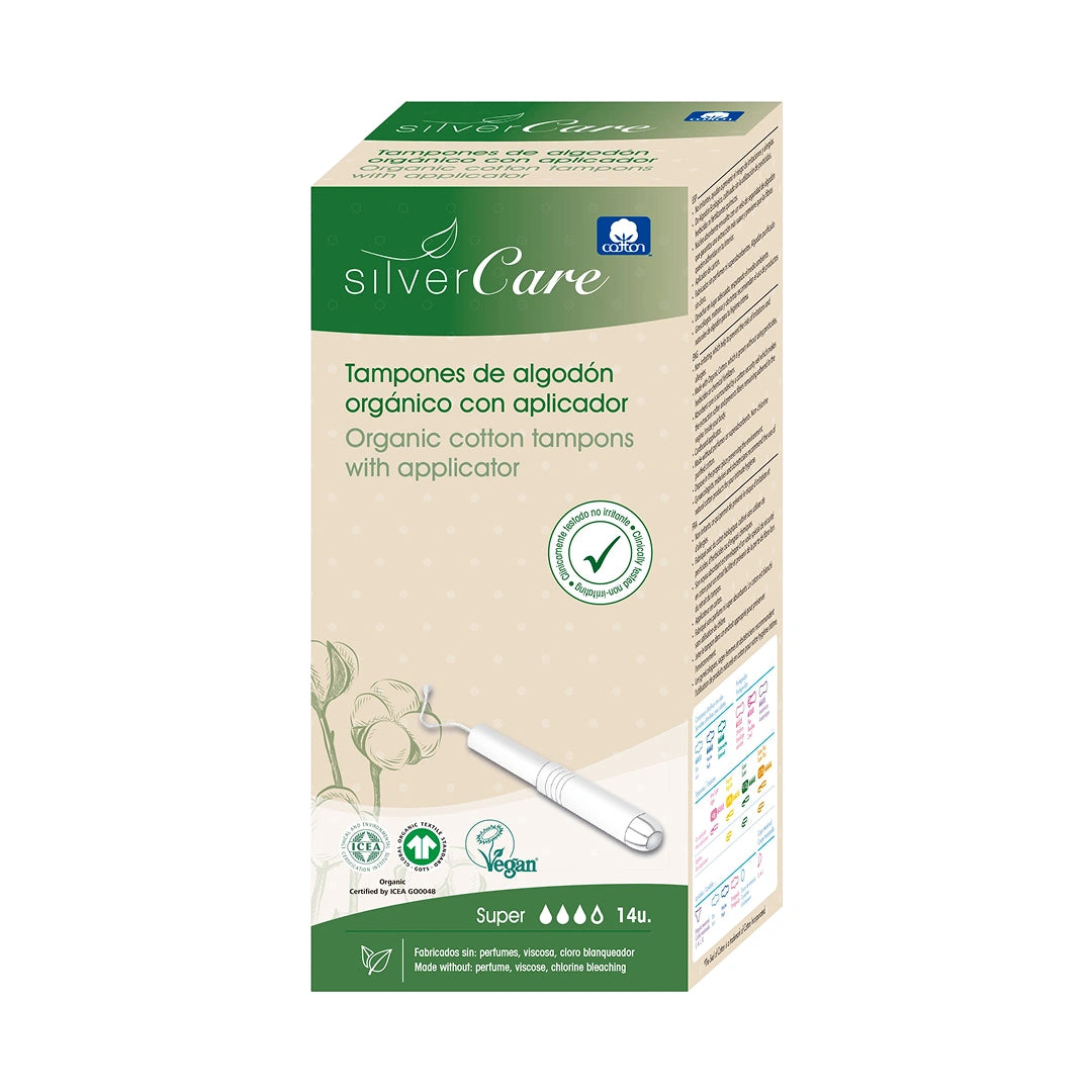 Silver Care BIO Eco Tampons Super (With Applicator) 100% Cotton 14 pcs