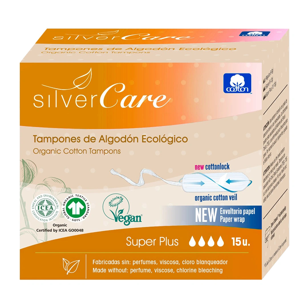 Tampony ekologiczne bawełniane SuperPlus (bez aplik.) Silver Care BIO 18szt