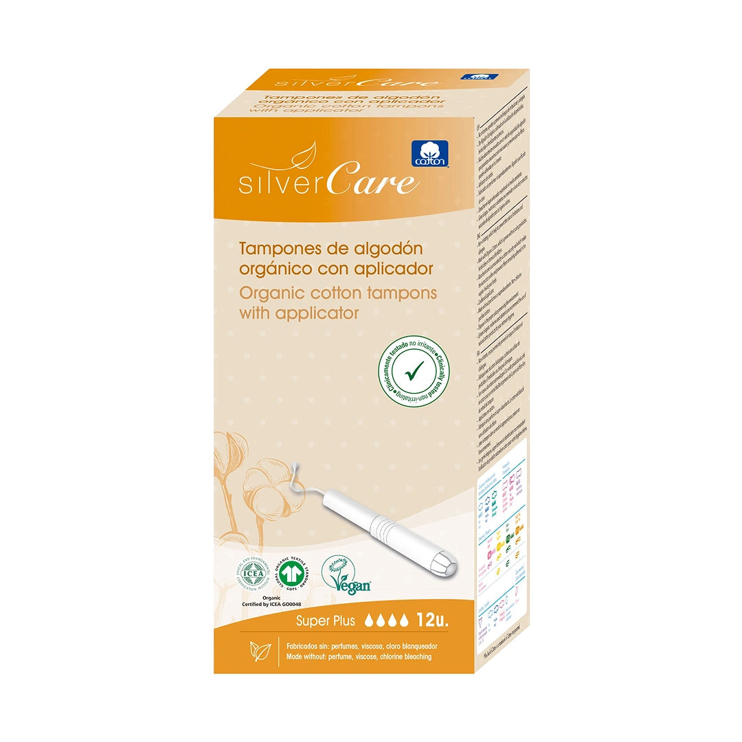 Silver Care BIO Eco Tampons Super Plus (With Applicator) 100% Cotton 12 pcs
